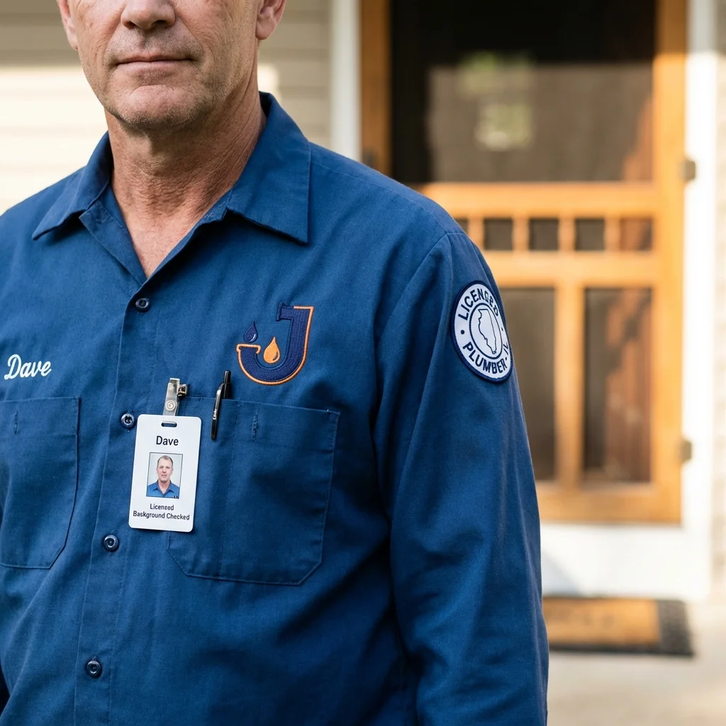 Licensed plumber showing ID badge in North Myrtle Beach, SC