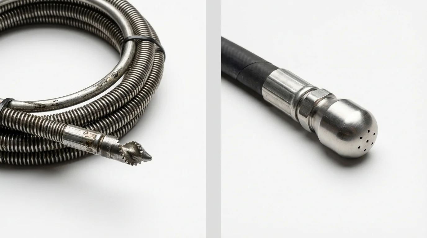 Drain snake cable and hydro jetting nozzle used for drain cleaning in North Myrtle Beach, SC