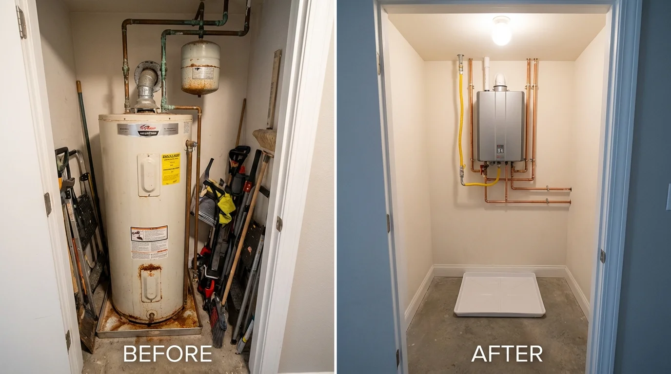 Tank water heater versus wall-mounted tankless unit comparison for North Myrtle Beach, SC homeowners